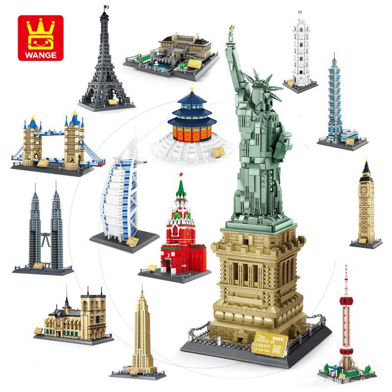 万格名建筑积木天坛黄鹤楼泰姬陵拼装兼容乐高积木微商代发送灯串