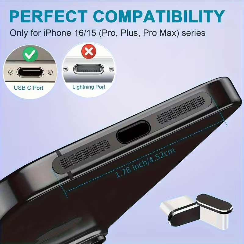 Handy-Staubschutzstöpsel-Set USB-C Staubschutzstöpsel für iPhone 15 / 16 Staubschutz-Reinigungsset