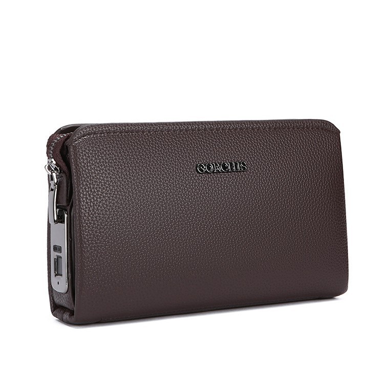 Men's Large Capacity Casual Clutch Bag Soft Top Grain Cowhide Leather Handbag Envelope Clutch Bag_voghion.com