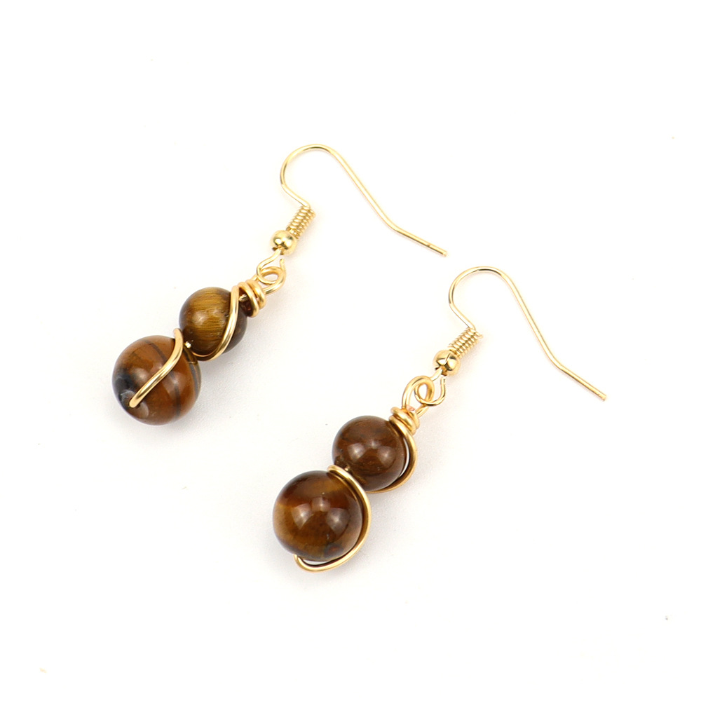 8g Weight Ferroalloy Ear Needle Material Drop Earrings Classification 1 Pair Quantity Holiday, Daily Occasion natural stone, Copper Material Gourd Pattern Women's Gender Beaded Design Casual, Pastoral Style 1 Pair Casual Pastoral Gourd Beaded Natural Stone Copper Drop Earrings 3