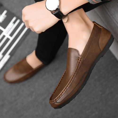 Doudou shoes  new men's trendy Korean style versatile spring slip-on lazy men's British casual leather shoes