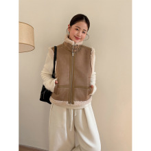 TG 时髦感皮毛一体马甲外套女2025冬季新款立领夹克背心上衣25875