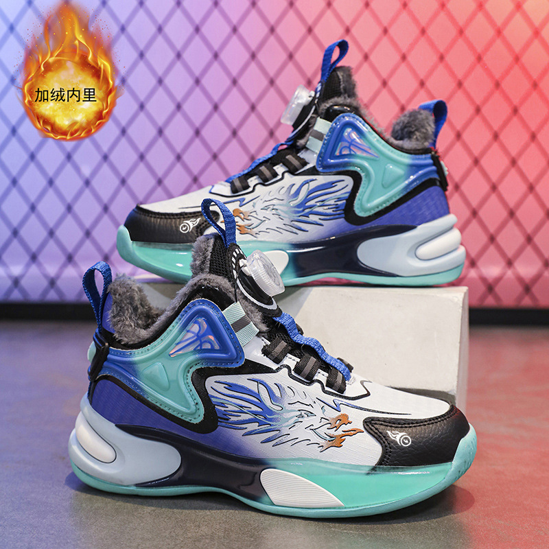 Zapatos de baloncesto para niños otoño y invierno nuevos zapatos de algodón para niños grandes antiderrapante impermeable zapatos de cuero