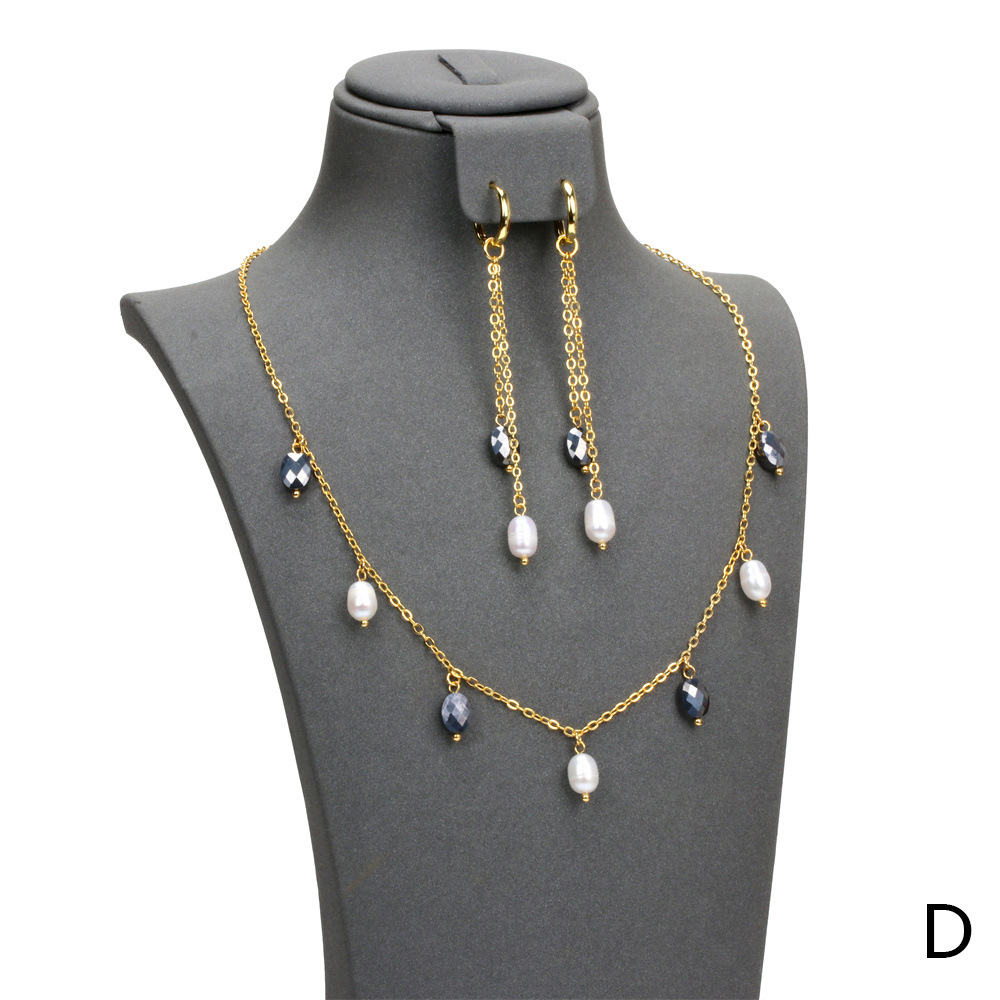 Fashion Tassel Copper Artificial Gemstones Pearl Earrings Necklace