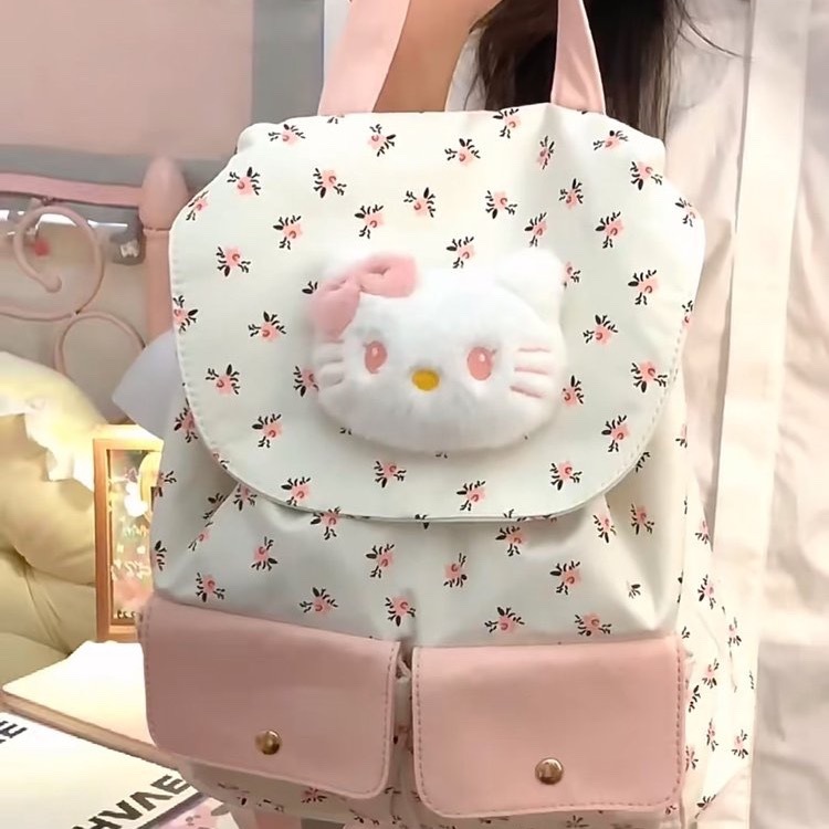 꽃무늬 책가방 + 고양이 머리