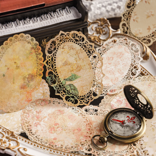 Mo Mo Lace Paper Flowers Blooming Period Series Hollow Retro Floral Handbook Decoration Material Stickers 10 Pieces