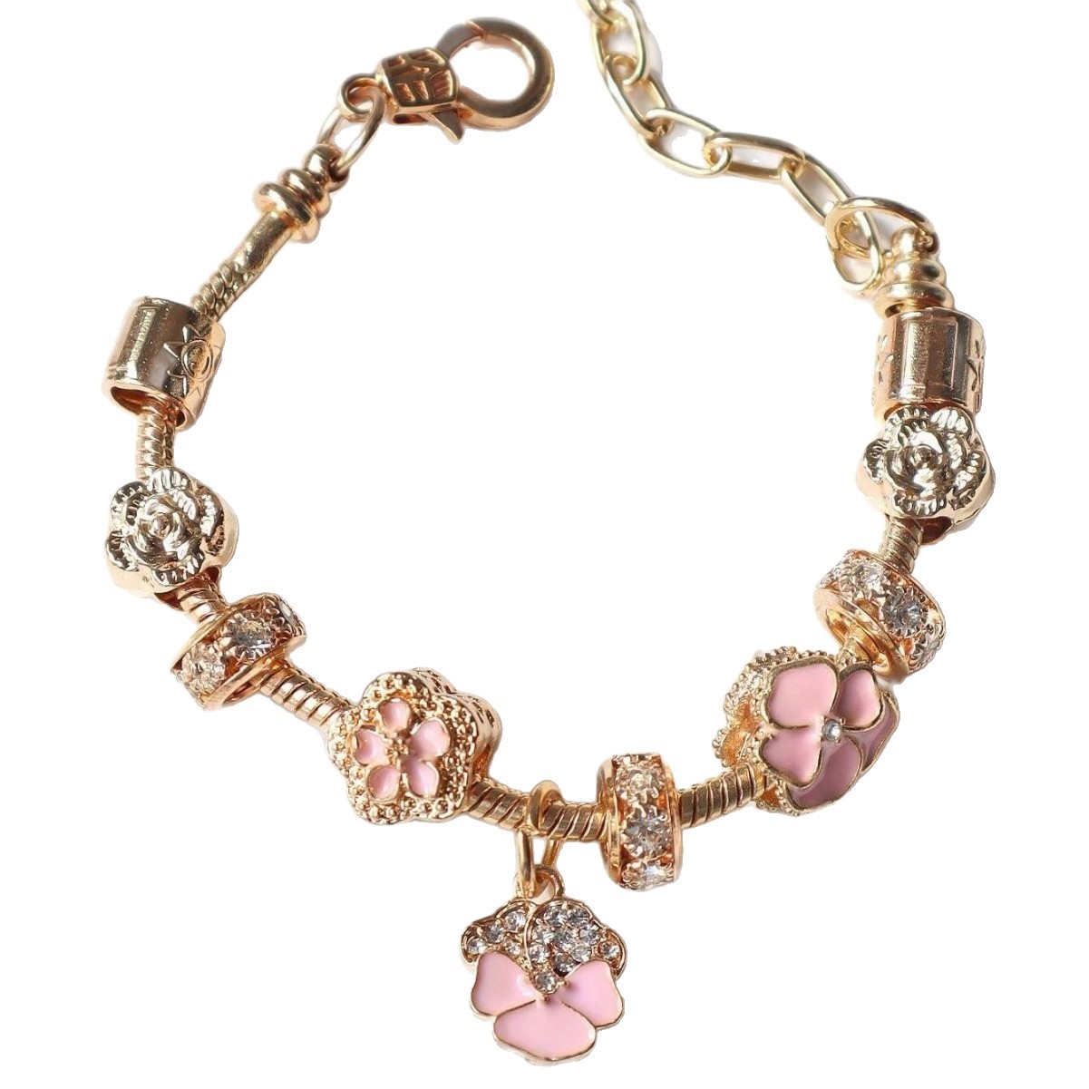 Pulsera Pan Dora DIY con cuentas Explosión transfronteriza Rhinestone Pink Oil Flower Pulsera Moda Joyas image 6
