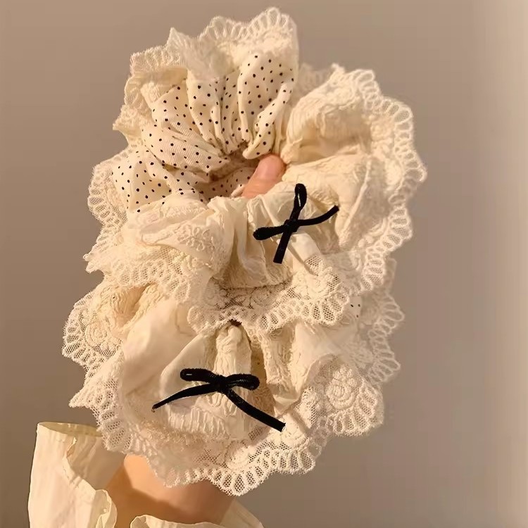 Lazo de encaje coreano, lazo para el cabello de intestino grueso, cuerda para la cabeza femenina, estilo pastoral, color blanco lechoso, cuerda para el cabello Mori, banda de goma, accesorios para el cabello fresco