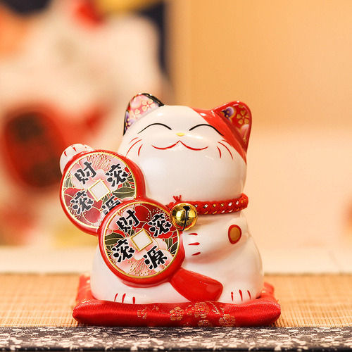 招财猫摆件小号陶瓷存钱罐家居客厅店铺开业创意礼品4.5寸财福旺
