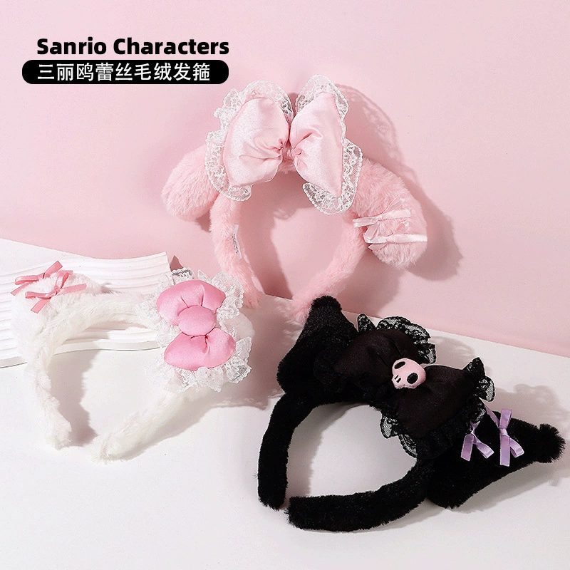 Ободок (Sanrio) hello kitty плюшевый демисезонный, милые ушки-бант для детей