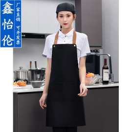 防水围裙女时尚工作服男帆布漂亮家用厨房咖啡奶茶美甲店印绣LOGO