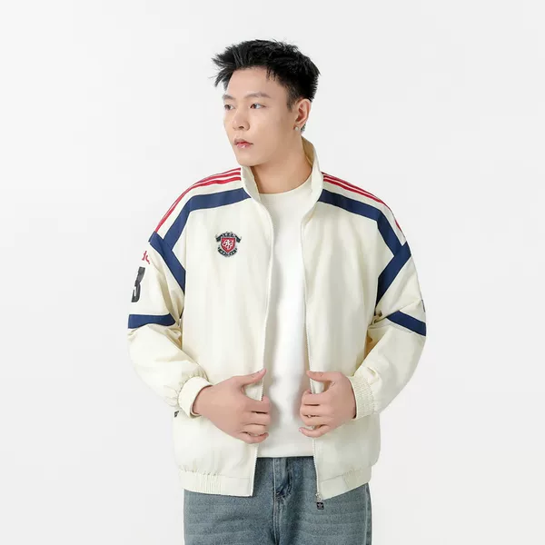 Ad New Style Stand-Collar Sports Windbreaker Jacket with Patchwork Print and Embroidery, Cold-Proof and Warm, Trendy Versatile Jacket Top