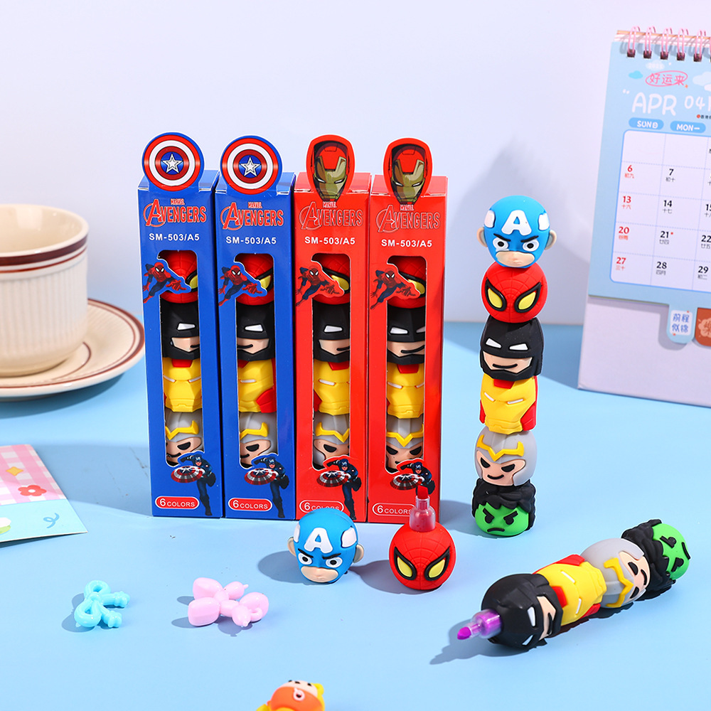 5 colores azul azul Jewel resaltador dibujos animados superman bolígrafo de empalme bolígrafo de escritura de mano plegable le DIY graffiti marcador bolígrafo