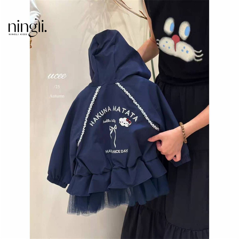 Ningli 女の子コート春と秋の新しいスタイルの薄いスタイルの子供のユニークで超見栄えの良い秋のプリンセストップ|undefined