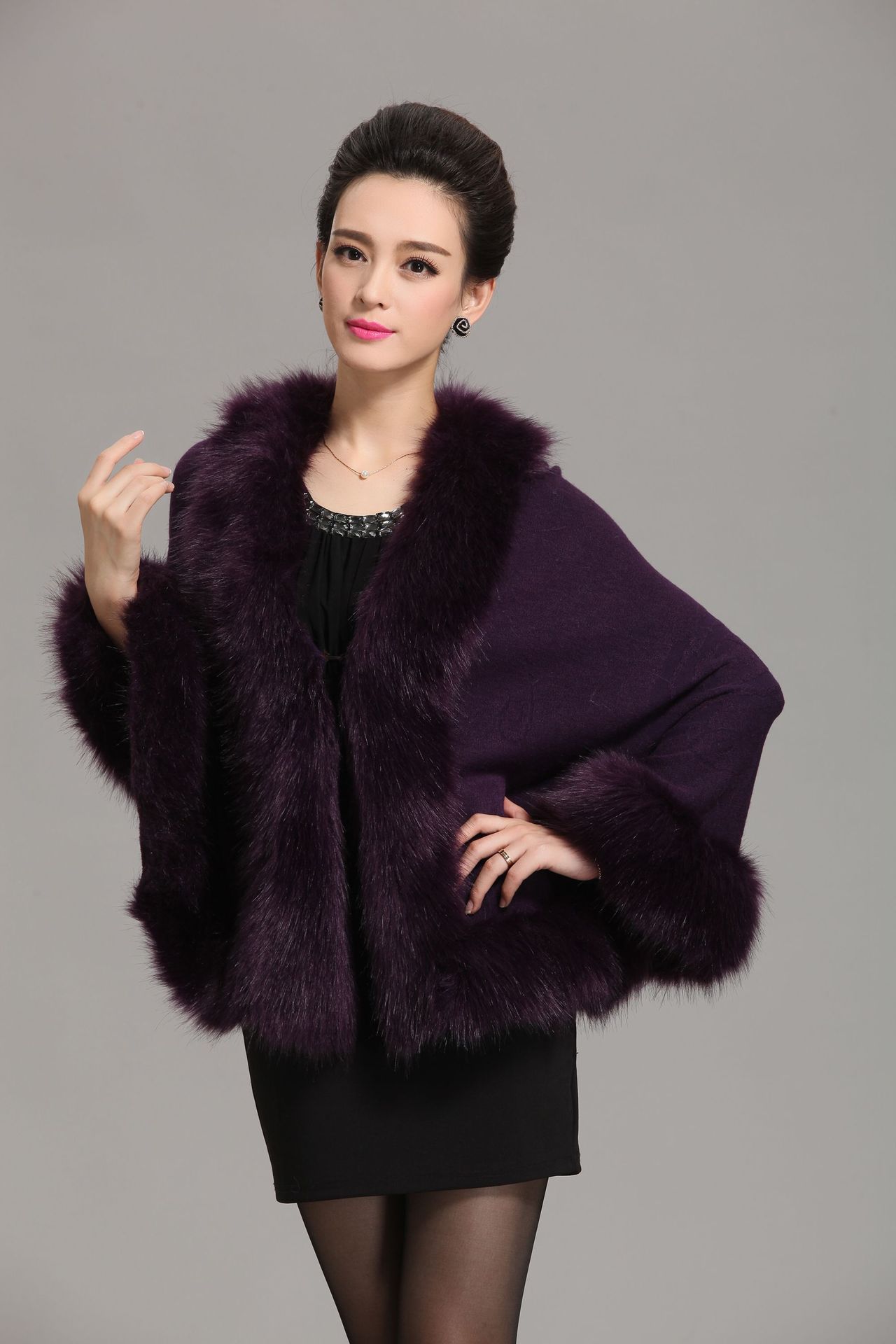 new  fox fur shawl cape large size women's knitted cardigan jacket_voghion.com