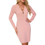 (Трансграничная торговля), трикотажное сексуальное кружевное платье, Amazon, с акцентом на бедрах, кружевное платье