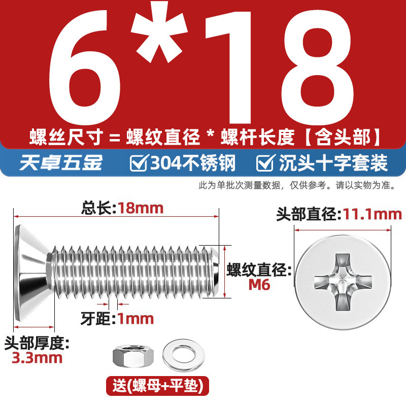 304ステンレス十字沈頭ねじナットセットセット平頭ねじ釘糸平パッドM1-M12|undefined