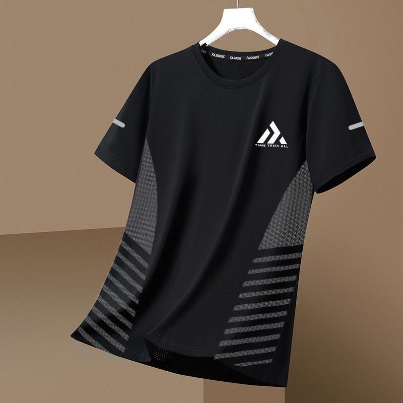 Ice Silk Mesh Short-sleeved T-shirt Men's Summer Loose Round Neck plus size Men's Casual All-match T-shirt Trendy