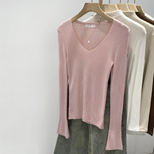 法式修身V领内搭打底羊毛针织衫秋冬2025新款韩版设计感长袖上衣