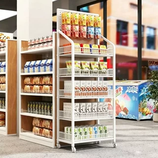超市零食货架网红饮料置物架食品玩具可移动收银台多层展示收纳架