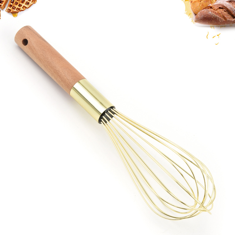 创意香槟金木柄打蛋器不锈钢手动奶油打发器家用搅拌器烘焙工具