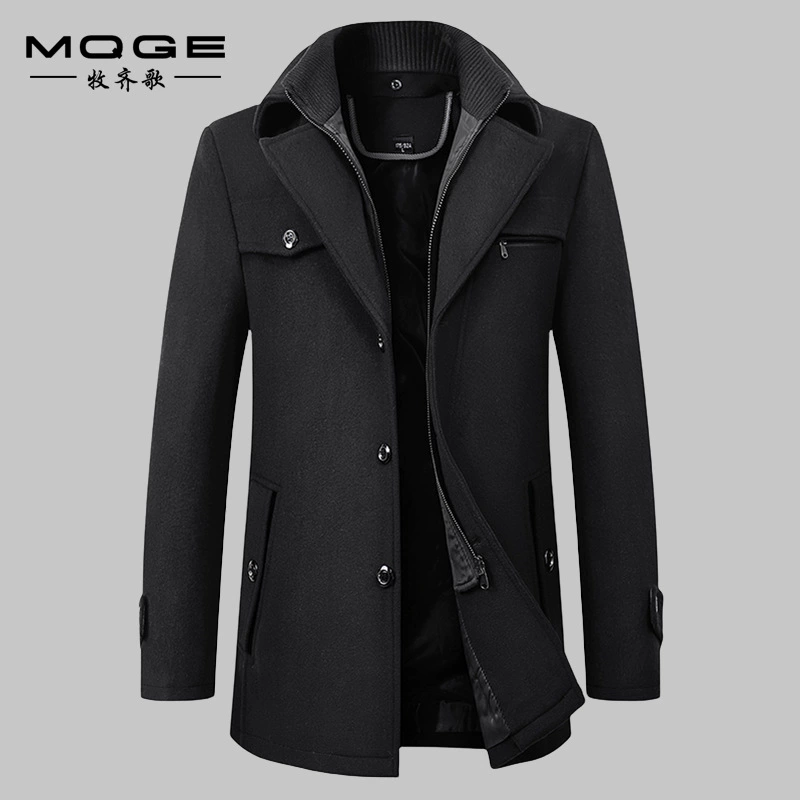 Осенне-зимнее мужское шерстяное пальто, шерстяное пальто средней длины с двойным воротником, мужское повседневное деловое шерстяное пальто, утолщенное для зимы.