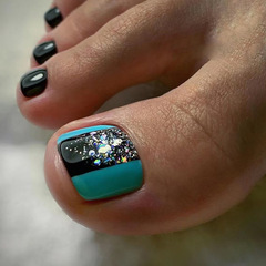 Simple Double-Design Lake Blue Nail Tips—Perfect for Feet! Glittering, Edgy, and Cool: Exclusive Foot Art Stickers for Bold & Trendy Girls