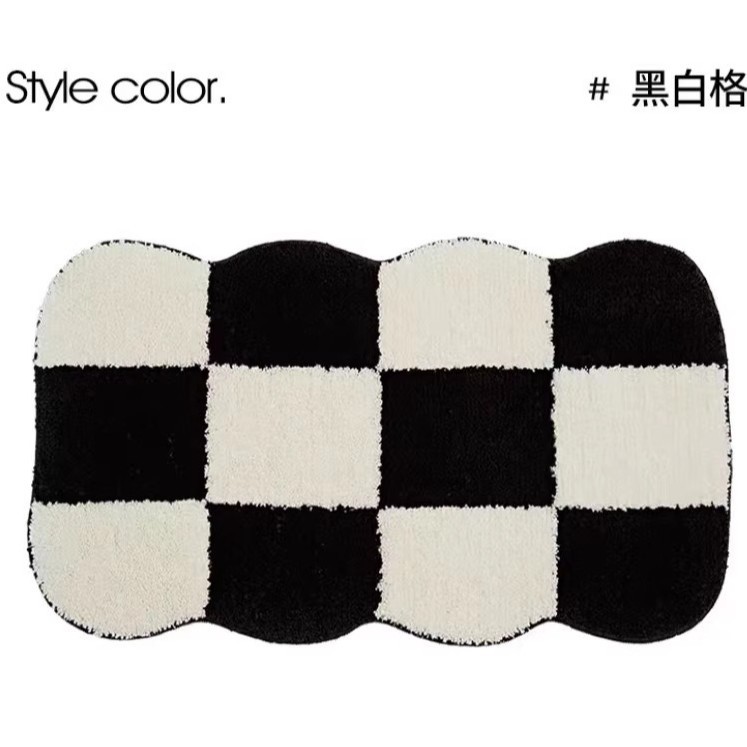 Alfombra de piso de baño anti-deslizante de seda negra y blanca, alfombra de piso de piso de baño doméstica de cachemira espesa