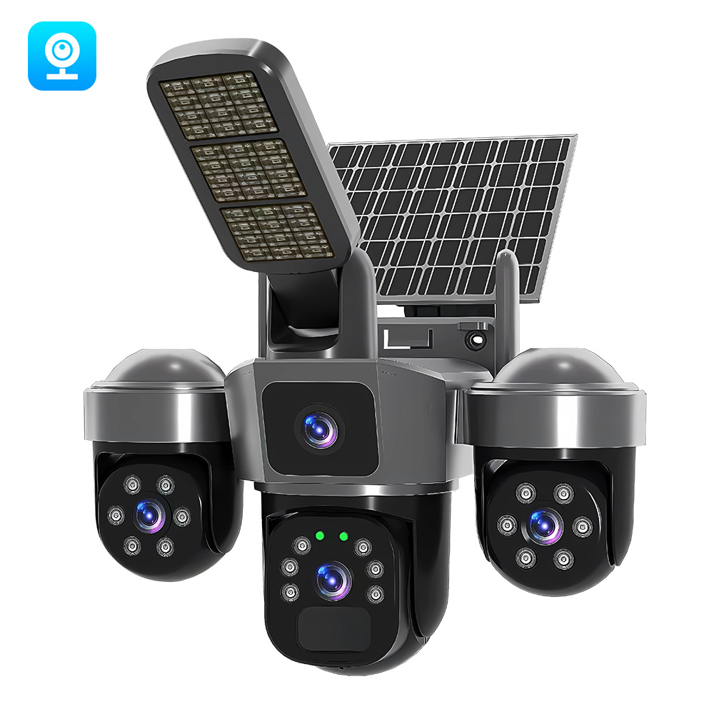 Comercio exterior transfronterizo V380pro solar HD triple lente 4G cámara de vigilancia de lámparas callejeras WiFi impermeable