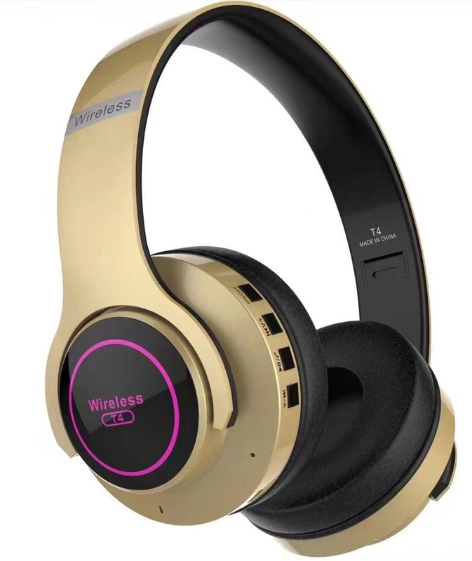 ヘッドセットbluetoothワイヤレスled発光携帯電話音楽重低音ステレオヘッドセットt4 bluetoothヘッドセットメーカー|undefined