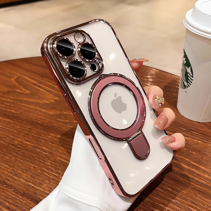 适用iPhone17手机壳电镀透明磁吸苹果15带镜头膜支架14ProMax全包|undefined