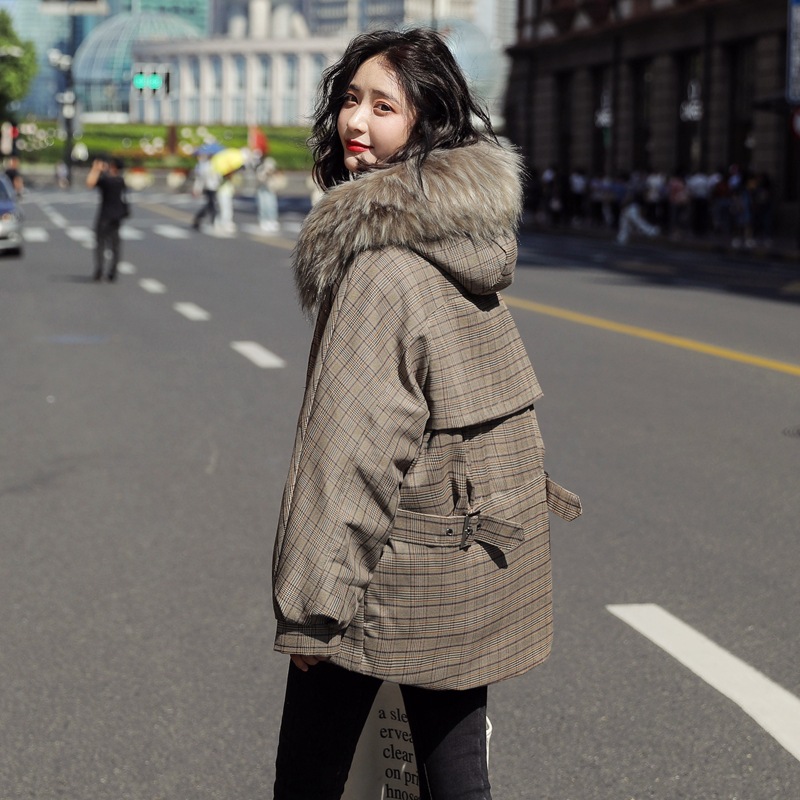 现货2025  新款棉服 女格子短款面包服小个子网红爆款棉服外套