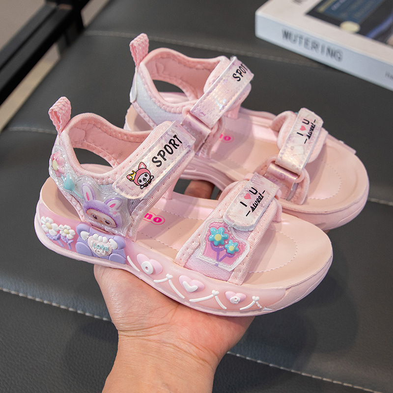 Sandalias Deportivas con Dibujos para Niñas de Cuero Sintético y Caucho con Velcro para Playa y Al Aire Libre image 3