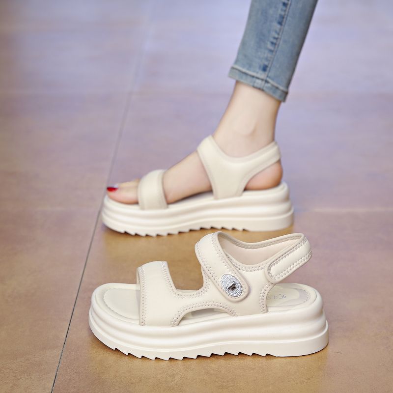 Sandallas de velcro de fondo grueso para mujeres 2026 verano nuevo muffin playa zapatos de mujer romanos sandalias de moda de dedos desnudos