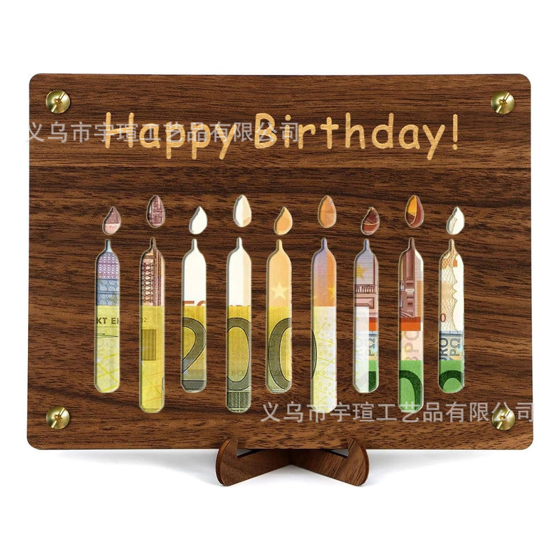 国境を越えた新しいアイデア誕生日キャンドルギフトカード財布木製工芸品置物|undefined
