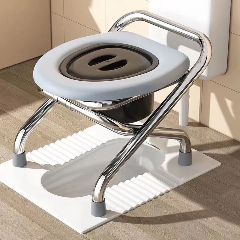 New stainless steel elderly commode chair, thickened and reinforced, for home use, portable toilet, portable chair for pregnant women, squat toilet