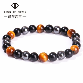 晶东珠宝 5A虎眼石黑曜石手串时尚简约撞色设计男士跨境手饰批发
