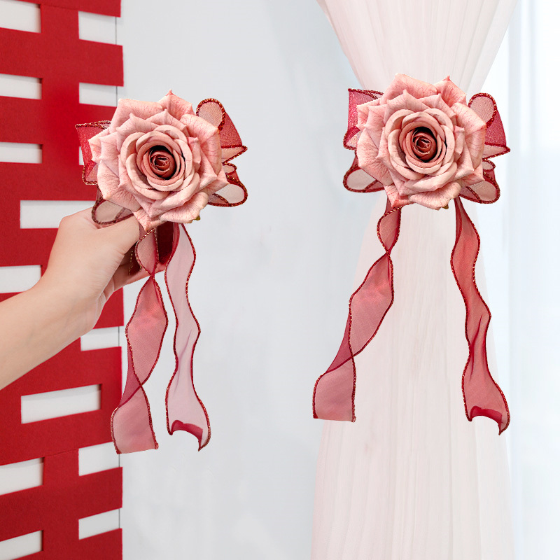 Decoración de ramo de flores de simulación de decoración de cortinas de sala de estar personaje de boda mujer casada hombre nueva casa cortina de decoración