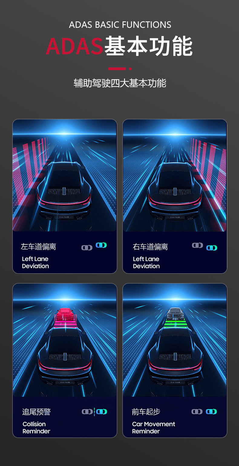 Metal Material Car-Mounted Android Large-Screen USB Hd Dash Cam Supports Adas Driving Assistance