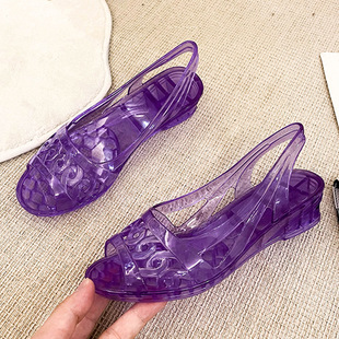 Fish-mouth Crystal Wedge Women's Summer Single-layer Shoes Heightened Jelly Non-slip Fashionable Transparent Comfortable Shallow Mouth Casual All-match Sandals
