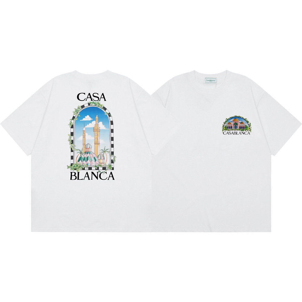 Casa Casablanca manga corta versión correcta ins camiseta de algodón casual de la marca de moda de nicho europea y americana de algodón de la calle
