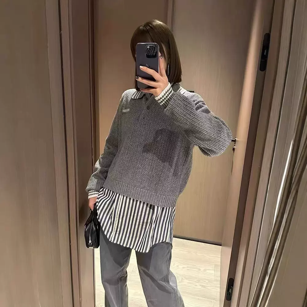 25早春新款南油高定MM简约百搭时尚女士翻领条纹长袖衬衫