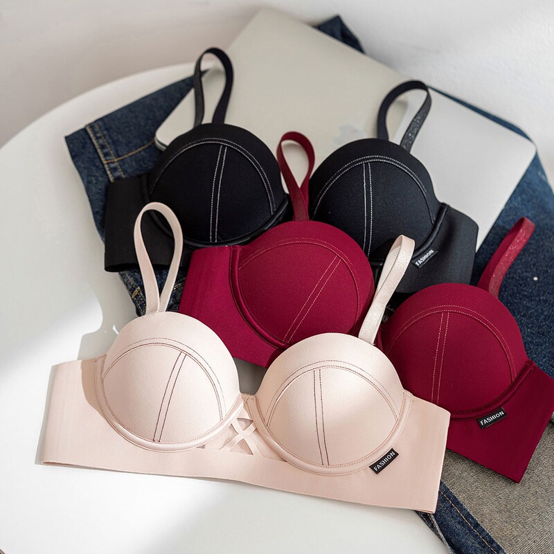 New French Retro Strapless Underwear Women's Autumn and Winter Small Chest Push-up Show Anti-sagging Satin Non-slip Bra