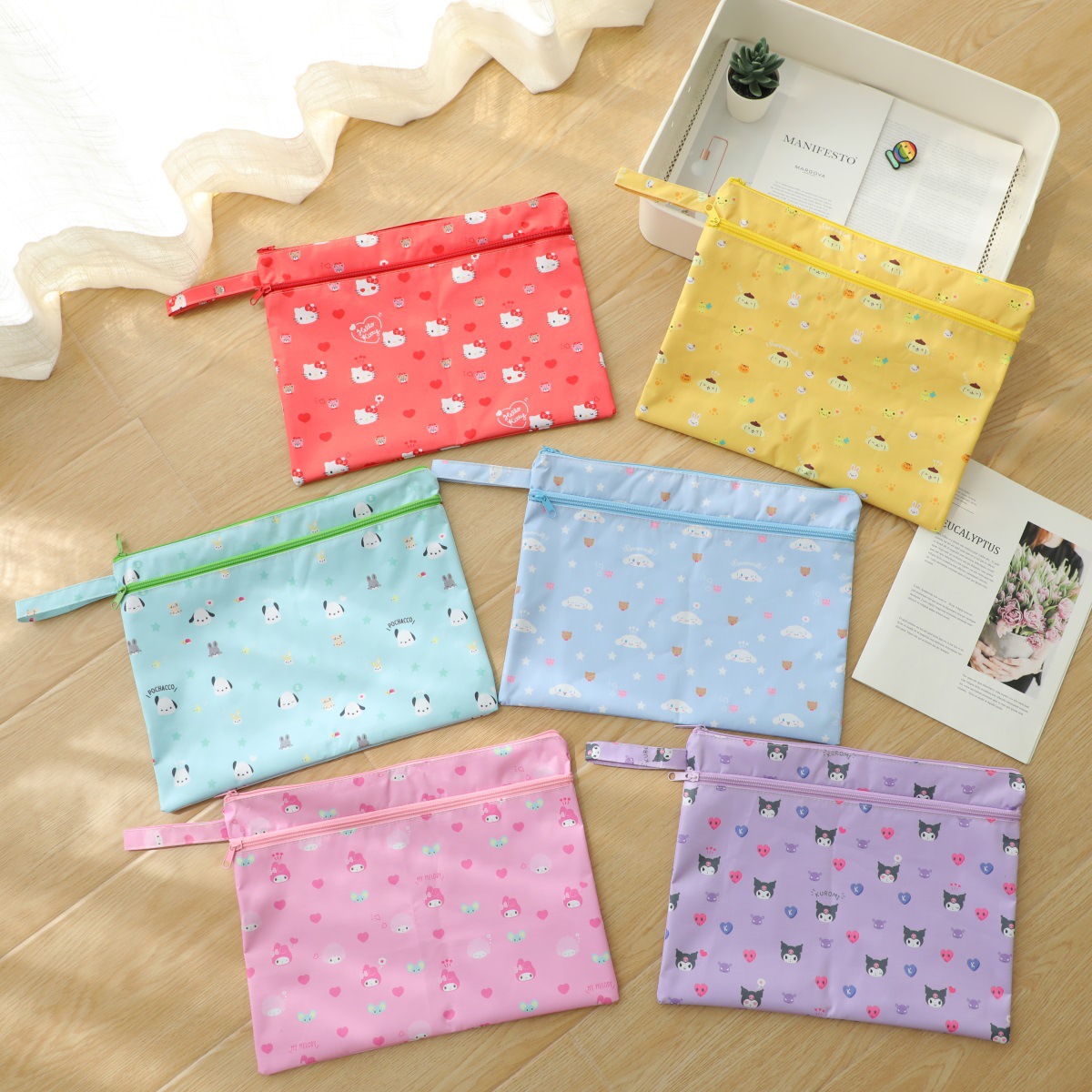 Cartoon storage bag with zipper for folders