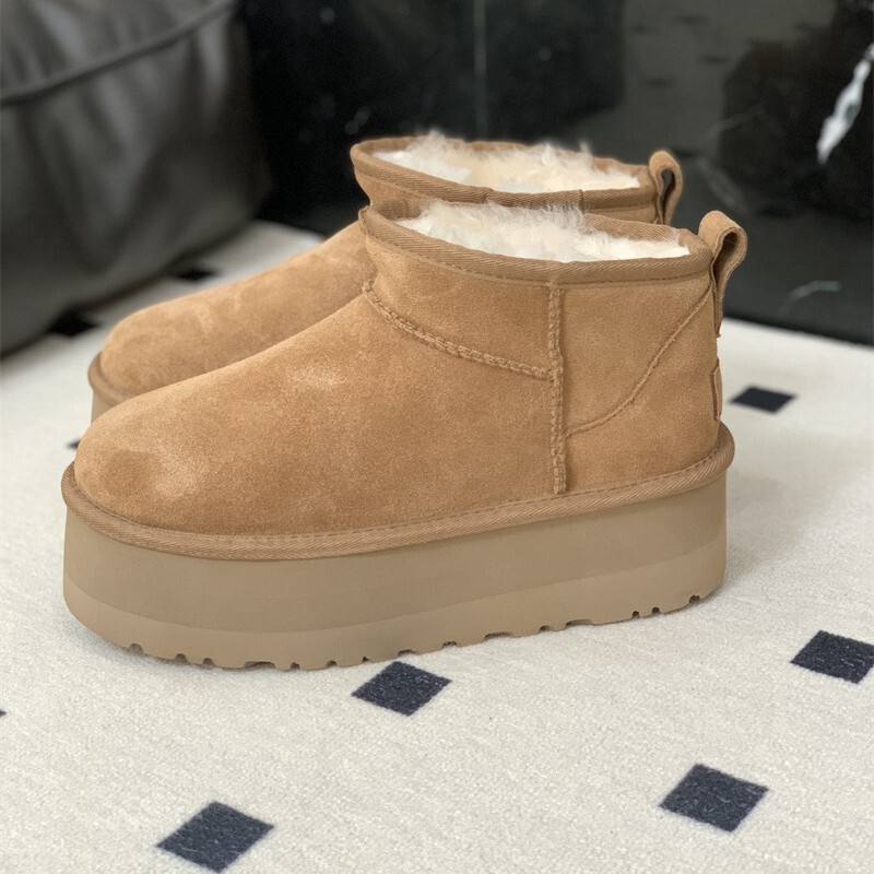 5cm Thick-Soled Snow Boots Mini Fleece-Lined Thickened Cotton Shoes for Women