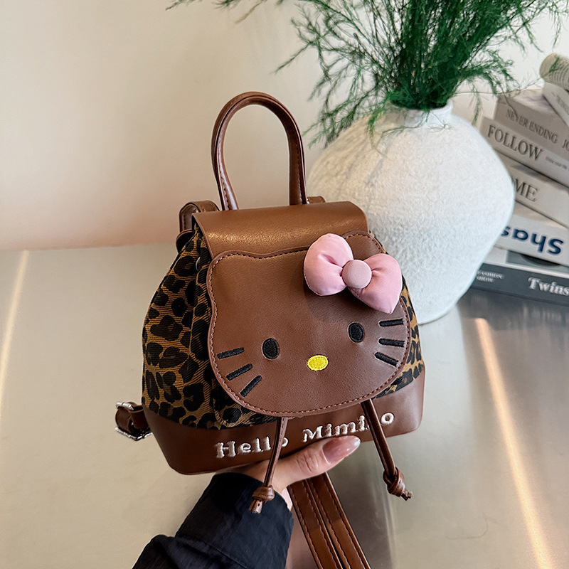 跨境双肩包包女2025新款可爱少女复古豹纹猫咪书包洋气女生小背包|undefined