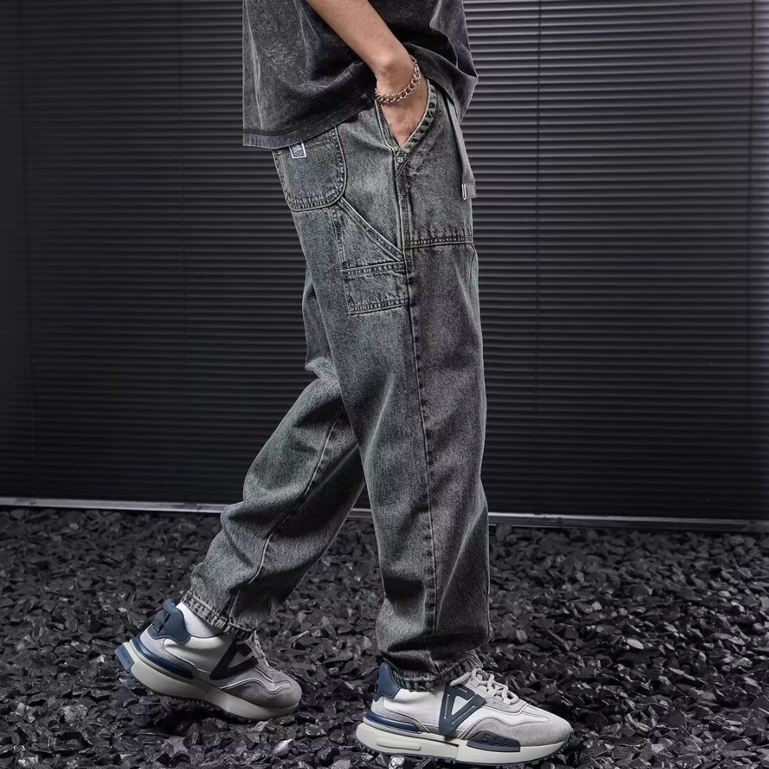 Pantalones vaqueros de barro amarillo para niños primavera y otoño nuevo estilo americano retro suelto pantalones anchos pantalones casuales rectos