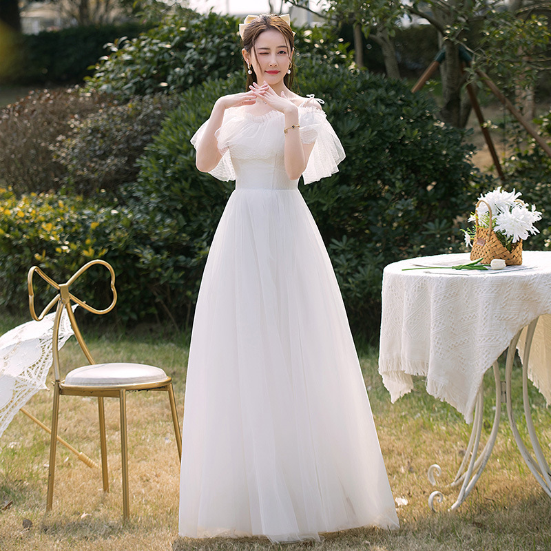 Licht 2025 Nieuwe Bruid Off-shoulder Bosstijl Eenvoudige Franse Witte Prinses Super Fee Buiten Reisfotografie_voghion.com