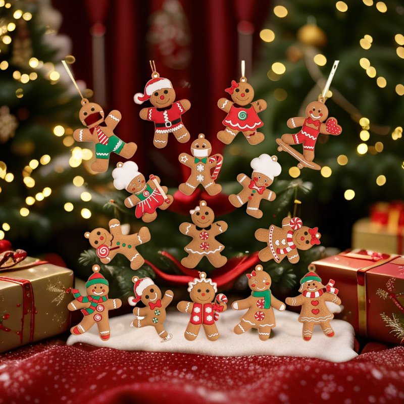 ジンジャーブレッドマンペンダント12個入りPVCクリスマスツリーデコレーションクッキーマン卸売クリスマス家具キッチンパーティー用品|undefined