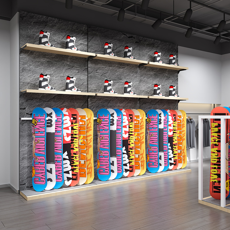 Estantes de exhibición de ropa de esquí de nieve de pared de ropa deportiva de ropa de piso de exhibición de tiendas de ropa de hombre